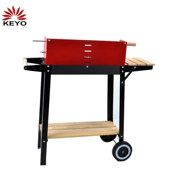 KEYO Outdoor kitchen Red Windshield Barbeque Portable Camping Trolley Rectangular Charcoal Bbq Grill