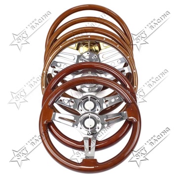 Universal 14/15 Inch 350mm/380mm Classic Wood Grain Steering Wheel - Black, Silver, Gold, Chrome