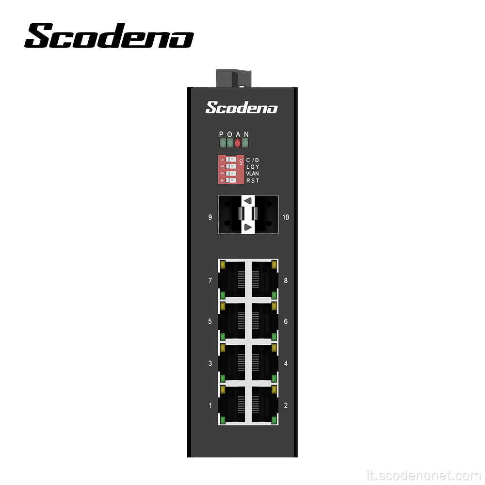 Scodeno Popular Model Factory 2X1000 M Base-X 8X10/100/1000 M Base-T Switch Ethernet per rete industriale non gestita