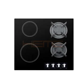 60cm Combined Hob: Ceramic Glass Gas & Electric with 2 Foyers & 2 Burners
