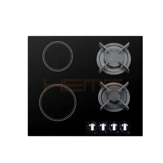 60cm Combined Hob: Ceramic Glass Gas & Electric with 2 Foyers & 2 Burners