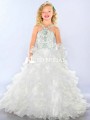 Personalizado por encargo encantador cristal cabestro cuello rizado Organza niños princesa vestidos de novia