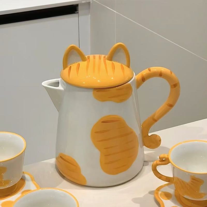 Creative Cartoon Cat Tea Set with Unique 3D Design