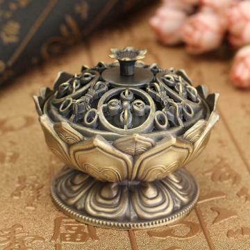 Bronze Luxury Gold Lotus Incense Burner with Display Stand