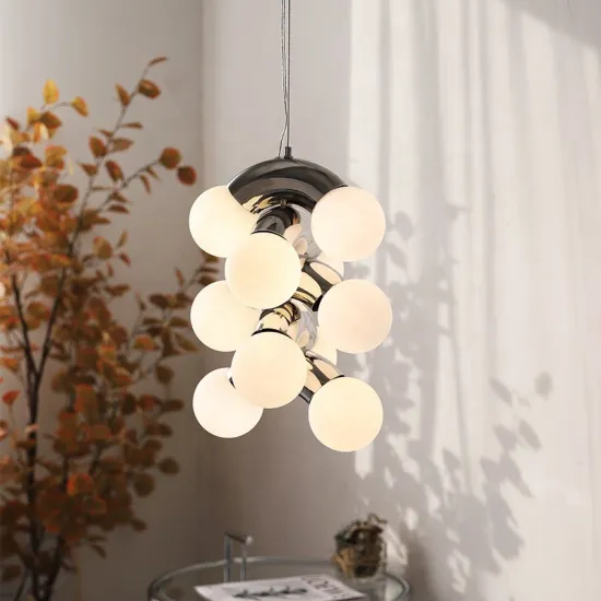 Modern Metal Glass Shade Ball Hanging Chandelier for Nordic Restaurant Dining Tables