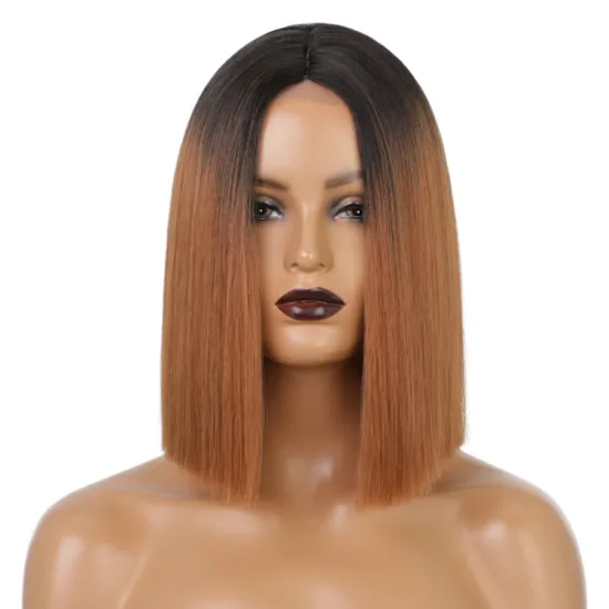 Aisi Short Bob Lace Front Wig for White Black Women 14 Inch Middle Part Straight Bob Wig Synthetic Black Color Wig