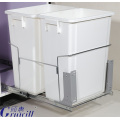 White plastic pull-out double cabinet trash can