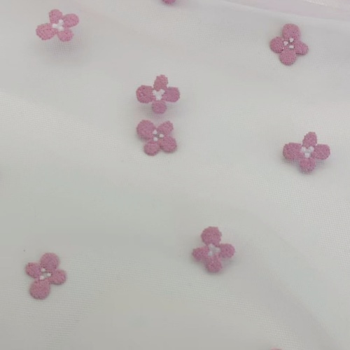 Tessuto in tulle velato in nylon con fiori di prugna con stampa in schiuma