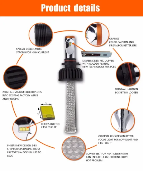 Red copper belt dissipation h7 led light headlight h8 h9 h11 9005 9006 Vs Xenon light