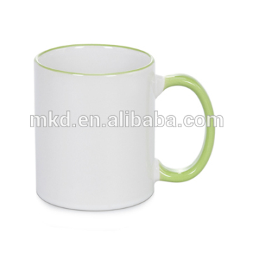 MEIKEDA 11oz coated ceramic coffee mug with Green Rim&Handle For Heat Transfer printing