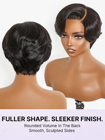 Short Layered Straight Pixie 6inch 360 Lace Human Hair Wig