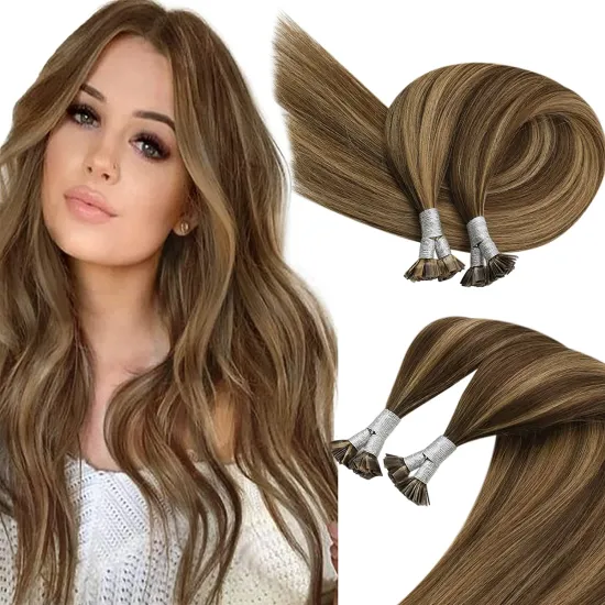 High quality virgin russian pre bonded hair extensions for woman flat bond hair Silky straight Flat Tip Hair extensions
