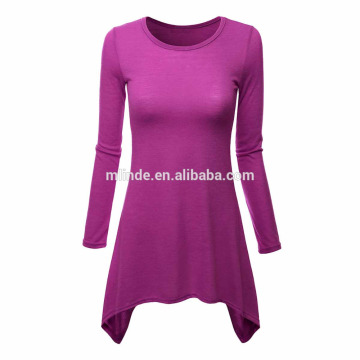 OEM 100% Cotton Plain Purple Sidetail Tunic Tops Wholesale Custom Manufacturer Blouses Longline Flare Hem Tops Tunic