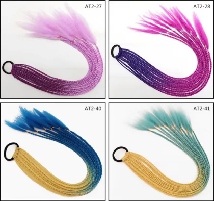 2021 New Ombre Long Ponytail Wig With Rubber Band Hair Ring Chignon Crochet Braid Hair Rainbow Synthetic Hair Extension