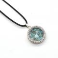 Gemstone Crystal Raw Stone Silver 30MM Circle Living Floating Memory Glass Locket Pendant Choker Natural Stone Charm Choker