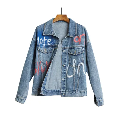 Wholesale Loose Colorful Print Denim Jacket for Women