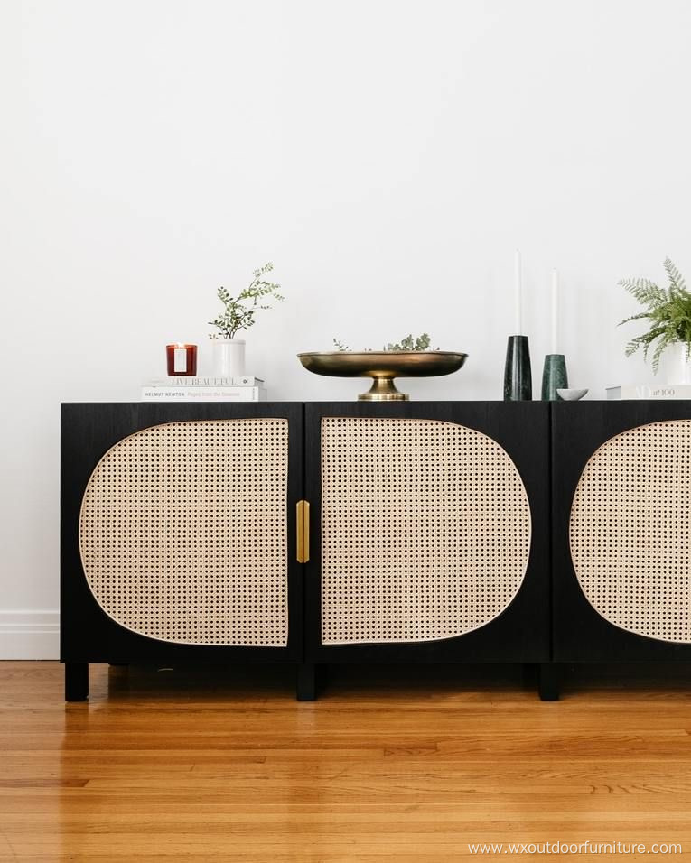 New Trend High Quality Nordic Style Sideboard Natural Storage Display Tv Tool Living Room Rattan Wood Cabinet