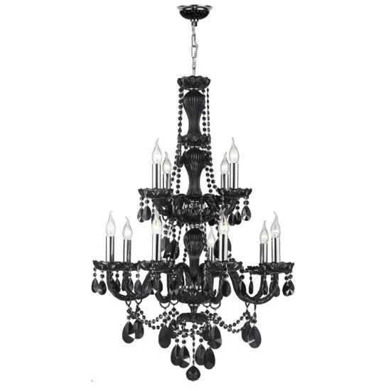 Black Crystal Chandelier Lighting: Luxury Hotel Chandeliers for Dining and Living Rooms with LED