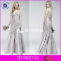 CE1030 Moda escote 2015 cuello largo gris satinado vestido de dama de honor apretado