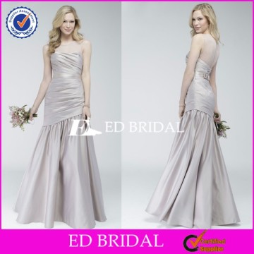 CE1030 Fashion 2015 Scoop Neckline Long Grey Satin Tight Bridesmaid Dress