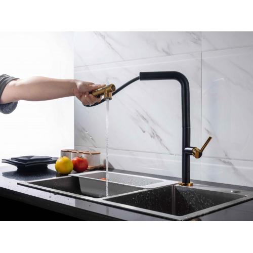 Pull Down Stainless Steel Kitchen Faucet 304-Stainless-Steel Black Gold Pull Out Kitchen Faucet Supplier