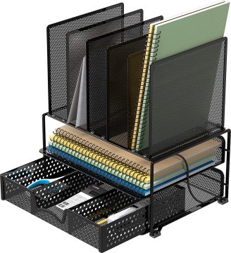 Organizador de escritorio de malla con cajón deslizante para suministros de oficina, libros y documentos