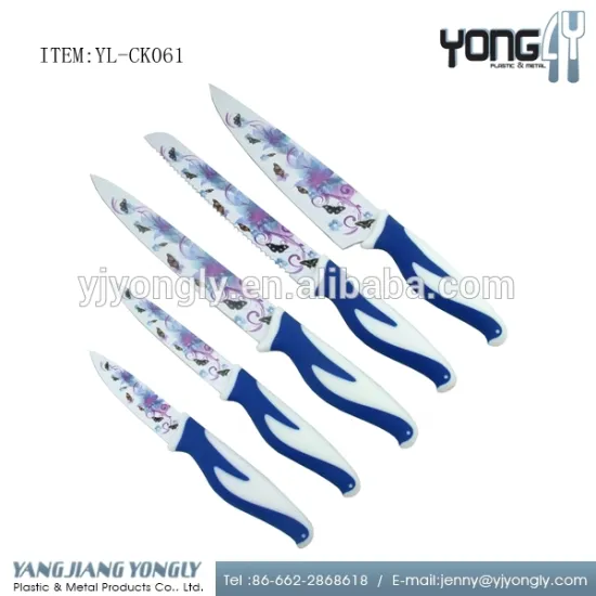 5pcs stainless steel kitchen knife set with non stick coating