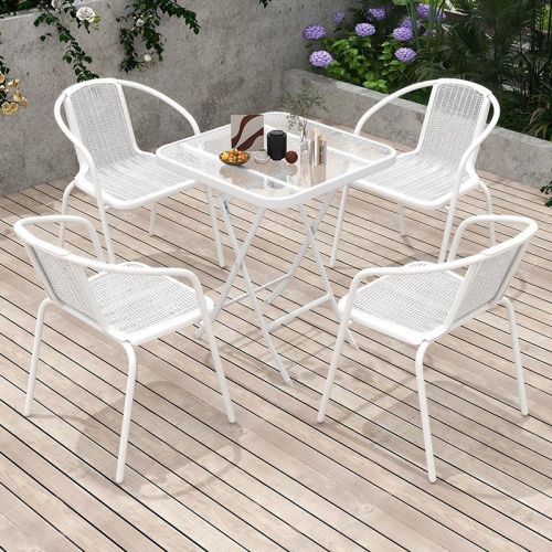 White Metal Frame Glass Folding Garden Table