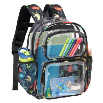 Transparent PVC Heavy Duty School Backpack for Kids Aged 3 to 7 - 15 Inch Clear Bookbag