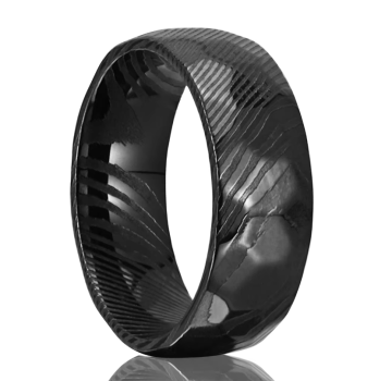 8mm Black Damascus Steel Dome Wedding Band Engagement Ring