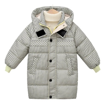 Kapas-Kanak-kanak Plaid Cotton Hooded Down Jacket