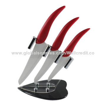 3-piece ceramic knife set with acrylic block