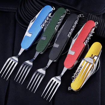 Stainless Steel Spoon Folding Kit: 4-in-1 Camping Cookware for Picnics and Hikes