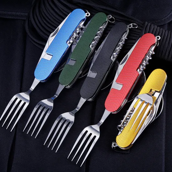 Stainless Steel Spoon Folding Kit: 4-in-1 Camping Cookware for Picnics and Hikes