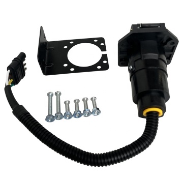 Heavy Duty 4-Way Flat Plug to 7-Way Round Blade Trailer Socket Connector Kit with Mounting Bracket