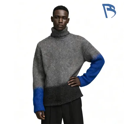 Grey-Blue Gradient Turtleneck Knit Sweater