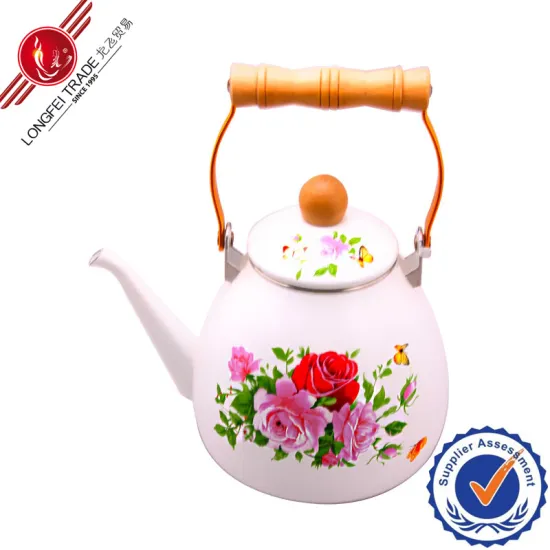 1.2/1.5/2.0/2.5L White Decales Wooden Handle Enamel Water Kettle