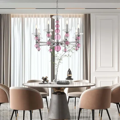 Modern Chihuly-Style Pink Murano Glass Chandelier