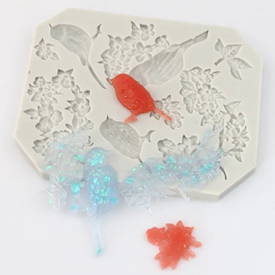 XGY-55 Silicone Chocolate Mold: Plum Blossom Flower Shape Bird Sugar Lace & 3D Fondant Mermaid Tail Cake Mold