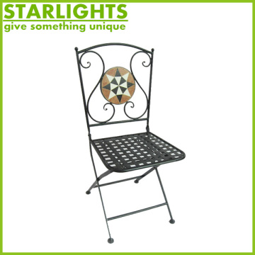 Folding Round Chair Metal Mosaic Bistro Chair