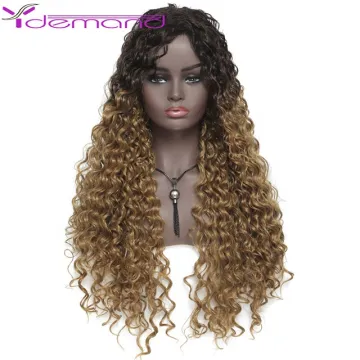 Long Deep Wave Hair Kinky Curly Wigs Y Demand Synthetic Hair African Wig For Black Women Machine Made Cheap Wig