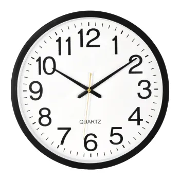 Classic Round Quartz Wall Clock Black Frame