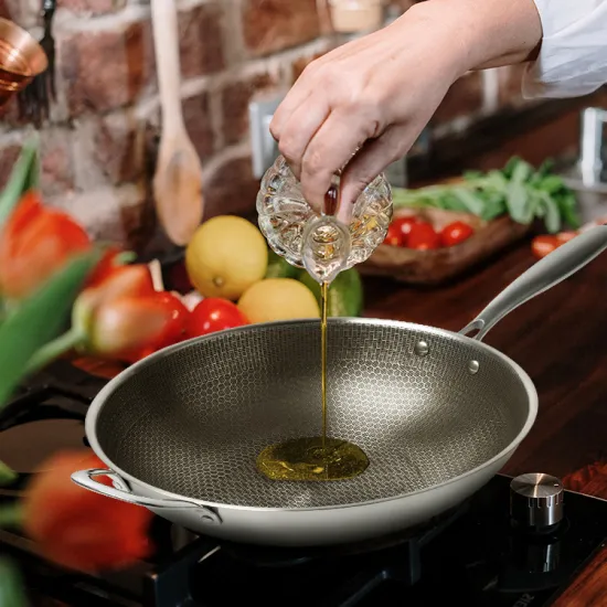 Stainless Steel Nonstick Honeycomb Wok Pan - Round Frying Skillet