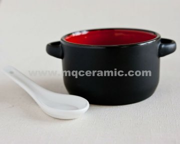16oz Ceramic soup mug with spoon