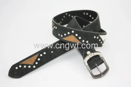Fashion Girls Diamond Belt Black Color Leather Belt 