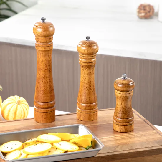 3pcs Factory Direct Handheld BBQ Kitchen Tools Set: Salt & Pepper Mills with Wooden Base - Affordable Pricing