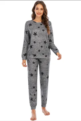 Women Long Sleeve Star Printed Pajamas