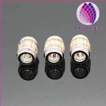 11x9mm barrel shape silver plated copper beads with cz stone