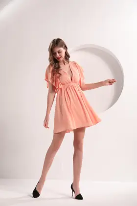 Women's Crepe Butterfly Peach Color Dress