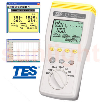 TES-33 Battery Capacity Tester, Battery DCA/DCV/Capacity/Resistance/Temperature with USB Datalogger